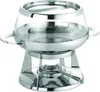 A silver and glass chafing dish with a burner underneath, presented on a white background. Produktbild-Vorschau