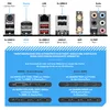 Diagram showing the rear I/O ports of a motherboard and compatibility of graphics cards with display outputs. Produktbild-Vorschau