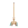 A wooden toy push-along frog with blue beads on its wheels, set against a white background. Anteprima dell’immagine prodotto