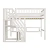 A white loft bed with stairs and storage shelves is shown against a white background. Náhled obrázku produktu