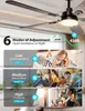 A collage of images showcasing a ceiling fan with light and its various modes, along with people enjoying its benefits. Produktbild-Vorschau