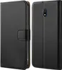 A black flip case for a smartphone is shown from two angles. Produktbild-Vorschau