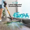 A person is using a cordless vacuum cleaner to clean up debris from a wooden floor. Large blue text indicating suction power is in the background. Anteprima dell’immagine prodotto