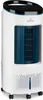 A tall, white portable air cooler with blue vertical slats and a black top. Produktbild-Vorschau