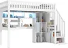 A white loft bed with integrated desk and shelving units, shown against a white background. Anteprima dell’immagine prodotto