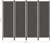 A dark gray four-panel room divider shown from the front, with dimensions indicated. Voir les images du produit