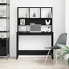 A black desk with shelves and a gray chair in a room. Anteprima dell’immagine prodotto