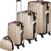 A set of four gold-colored suitcases and a beauty case are arranged diagonally on a white background. Náhled obrázku produktu