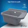 A gray sink is shown against a blue and white gradient background, with text and a logo. Anteprima dell’immagine prodotto