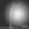 A modern LED floor lamp with a chrome finish and three curved light arms. Podgląd zdjęcia produktu