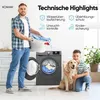 A man is holding a laundry basket next to a washing machine, while a boy and a dog are in the foreground. Anteprima dell’immagine prodotto