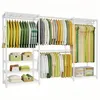 A white metal garment rack filled with neatly organized clothing and storage bins. Podgląd zdjęcia produktu