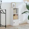 A white bookshelf with books and a basket on a light-colored floor next to a desk. Náhled obrázku produktu