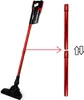 A red and black cordless vacuum cleaner is shown next to two separate red extension tubes, with an arrow indicating how they connect. Produktbild-Vorschau