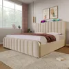 A bedroom scene featuring a bed with a headboard that has built-in charging ports for devices. Produktbild-Vorschau