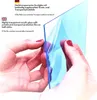 Hands peeling protective film from a blue acrylic sheet. Produktbild-Vorschau
