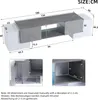 A diagram showing the dimensions of a TV stand, with inset images of its interior. Anteprima dell’immagine prodotto