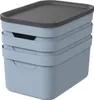 A stack of three blue storage boxes with gray lids, presented on a white background. Produktbild-Vorschau