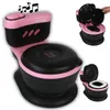 A collage of images showing a pink and black children's potty training toilet. One image shows the main product with musical notes indicating sound. Another shows the potty with the lid open and a removable inner seat. A third image shows a smaller view of Náhľad obrázku produktu