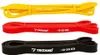 Three resistance bands of different colors and resistances are laid out horizontally against a white background. Produktbild-Vorschau