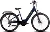 A studio shot of a blue electric bicycle against a white background. Produktbild-Vorschau