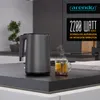 A modern kitchen counter with a gray kettle and a glass of tea. Produktbild-Vorschau