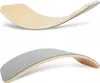 Two views of a wooden balance board with a gray felt surface, shown against a white background. Produktbild-Vorschau
