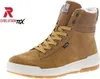 A single brown boot is shown against a white background. There is a logo and text in the upper left corner. Voir les images du produit