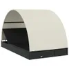 A black rattan sun lounger with a cream canopy, shown from a side-angle on a white background. Produktbild-Vorschau