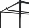 A close-up view of the black metal frame of a wardrobe, showing the connection points and hanging rails. Náhľad obrázku produktu