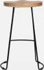 A bar stool with a wooden seat and black metal legs against a white background. Anteprima dell’immagine prodotto