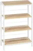 A four-tier shelf unit with a light oak wood finish and white metal frame. Produktbild-Vorschau