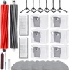 A collection of cleaning accessories for a robot vacuum cleaner, including brushes, filters, dust bags, and mop pads, laid out on a white background. Produktbild-Vorschau
