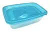 A single transparent food container with a blue lid, isolated on a white background. Produktbild-Vorschau