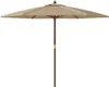 A taupe patio umbrella with a wooden pole against a white background. Produktbild-Vorschau