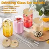 4er Set Transparenter Glasbecher 500ml mit Deckel Strohhalm Produktbild-Vorschau 13