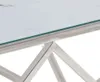 A close-up view of the edge of a table, showing the marble-patterned top, a glass edge, and the metallic frame. Produktbild-Vorschau