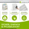 A marketing image showcasing a white children's bookshelf with various features highlighted by text and icons. Podgląd zdjęcia produktu