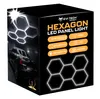 The image shows the packaging of LED Hexagon panel lights, featuring a car and illuminated hexagons. Náhled obrázku produktu
