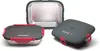 Three views of a heated lunchbox, one open, one closed, and one with the lid detached. Produktbild-Vorschau
