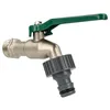 A close-up studio shot of a garden tap with a green handle and a hose connector. Produktbild-Vorschau