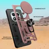 An exploded view of a phone case with labels pointing out its features, set against a desert-like background with a blue sky. Produktbild-Vorschau