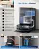 A collage of images showcasing a robot vacuum cleaner and its features, with text descriptions and diagrams. Produktbild-Vorschau