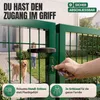 Hand schließt Gartentor auf, dahinter Kind mit Hund Produktbild-Vorschau