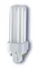 A studio shot of a compact fluorescent light bulb with a white base and clear tubes, set against a white background. Produktbild-Vorschau