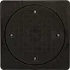 A top-down view of a black manhole cover with a textured pattern. Produktbild-Vorschau