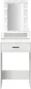 A white vanity table with a lighted mirror and a single drawer. Voir les images du produit