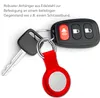 A car key fob, a car key, and a red AirTag holder are attached to a keychain. Produktbild-Vorschau