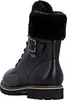 A black leather boot with fur trim, shown from the side. Produktbild-Vorschau