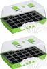 Two identical seed starter trays with clear lids and ventilation controls, along with several plant markers, are displayed against a white background. Produktbild-Vorschau